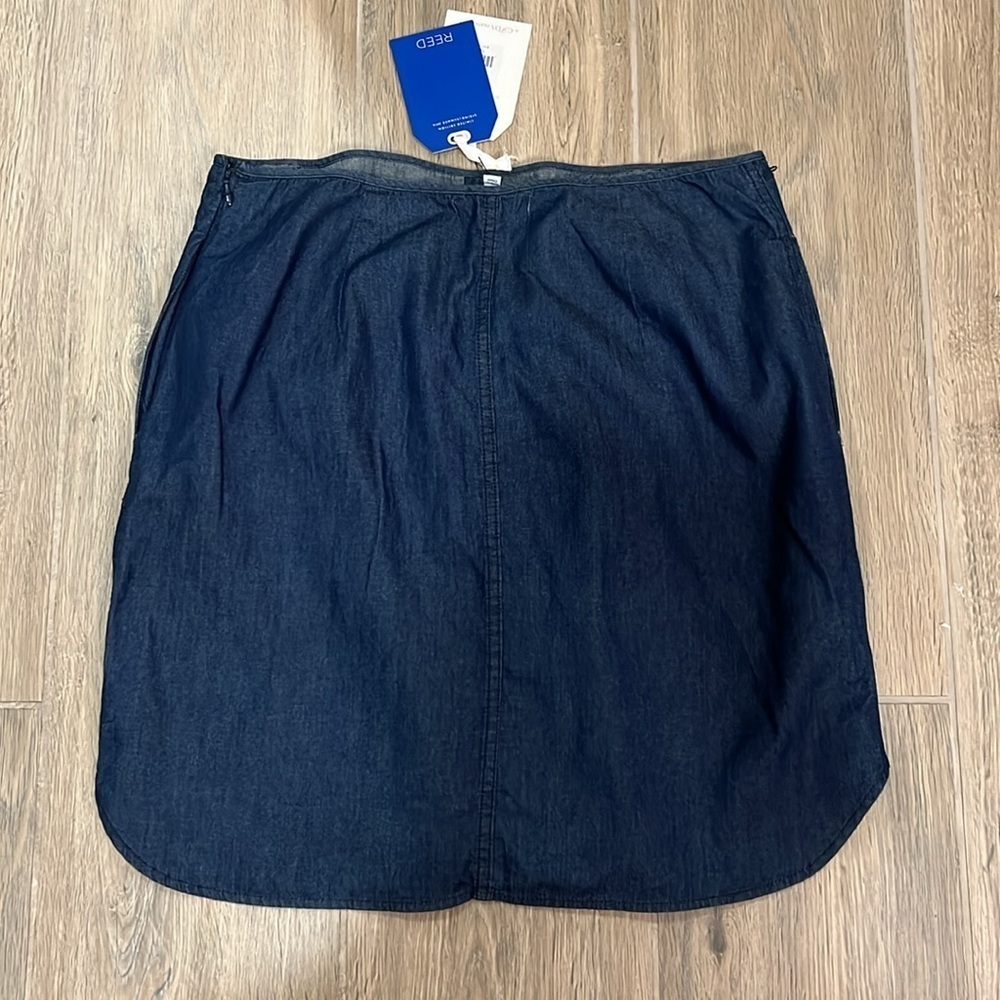 Reed Brand Women’s Jean Skirt Button Up NWT Dark Blue Mini Midi Shirttail Cotton - Picture 11 of 11